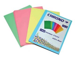 Paquet Chemise Cartonnée Multicolor Chrono 180 Grs 100 Pcs