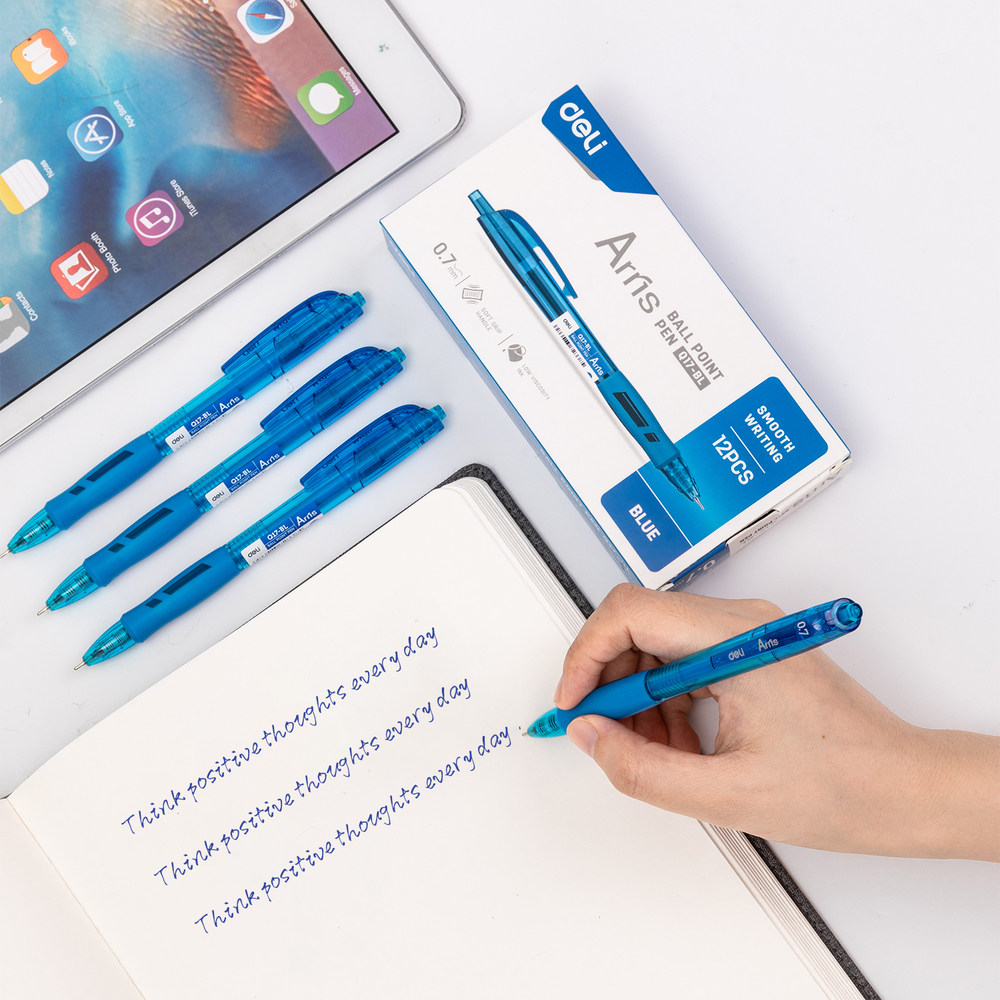 Paquet 12 Stylos A Bille Deli  Q17-BL 0.7mm Bleu
