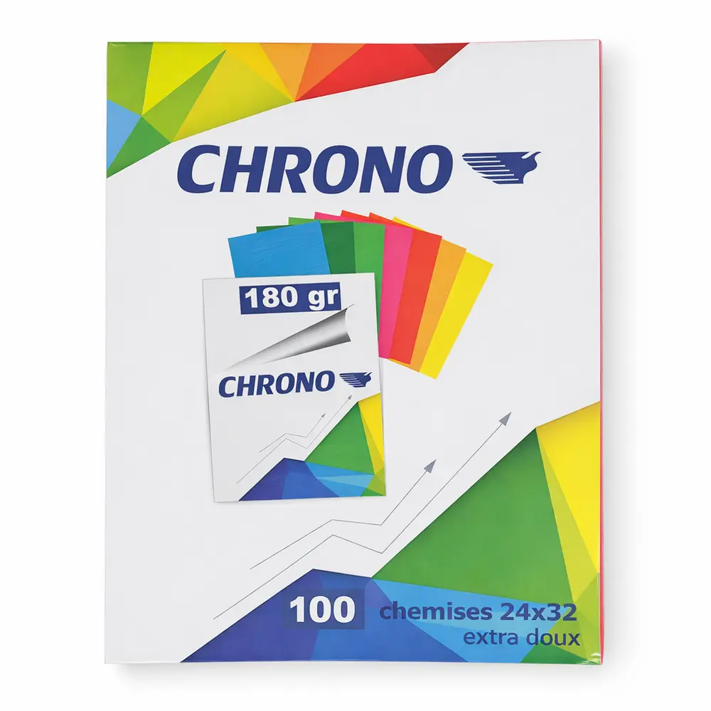 Paquet 100 Chemises Cartonnées Multicolor Chrono 180 Grs 