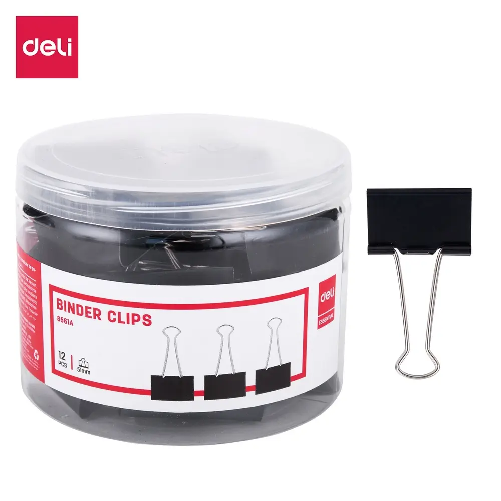 Paquet 12 Binder Pince Double Clips 51mm Deli E8561A