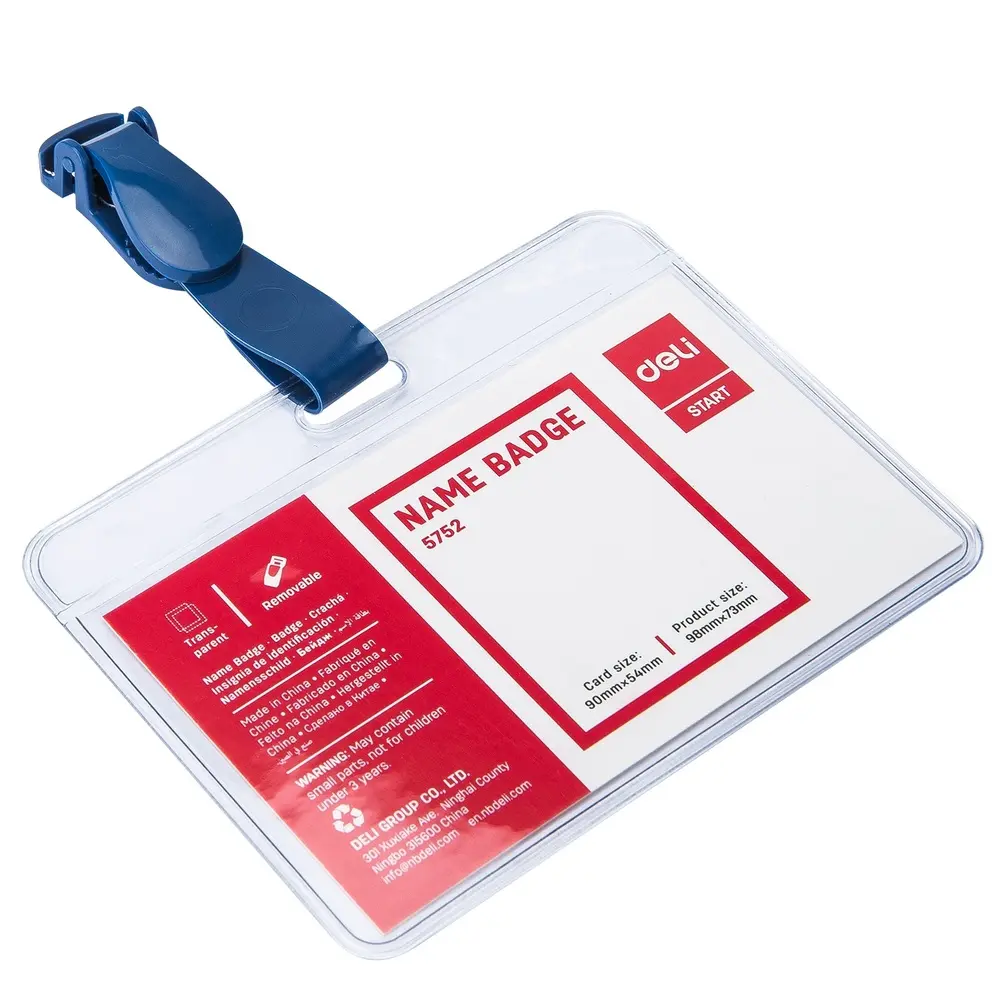 Paquet 50 Portes Badges Deli E5752  Horizontal 90x54mm Avec Clips