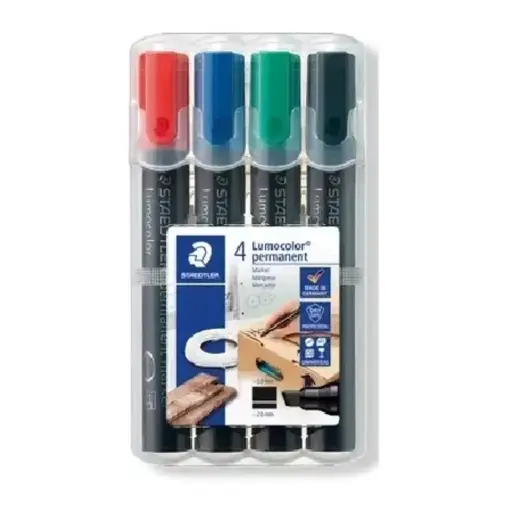 [350 WP5] Jeu 4 Marqueurs Permanent Staedtler Lumocolor Biseauté 350 WP5