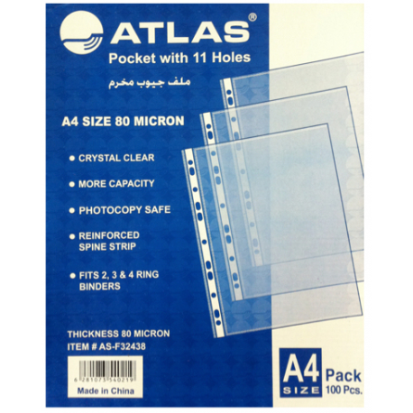 Paquet 100 Pochettes Perforées Atlas 80 Microns AS38