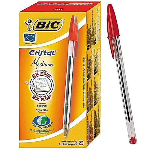 [913235] Paquet 50 Stylo Bic Crystal Rouge