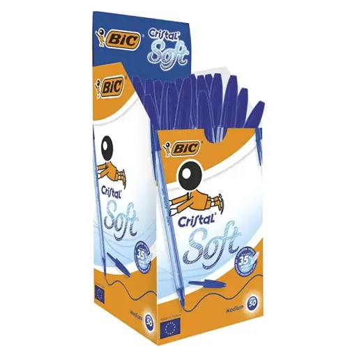 [55386] Paquet 50 Stylo Bic Crystal Soft Bleu