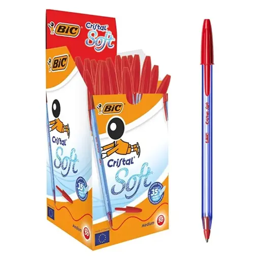 [55378] Paquet 50 Stylo Bic Crystal Soft Rouge