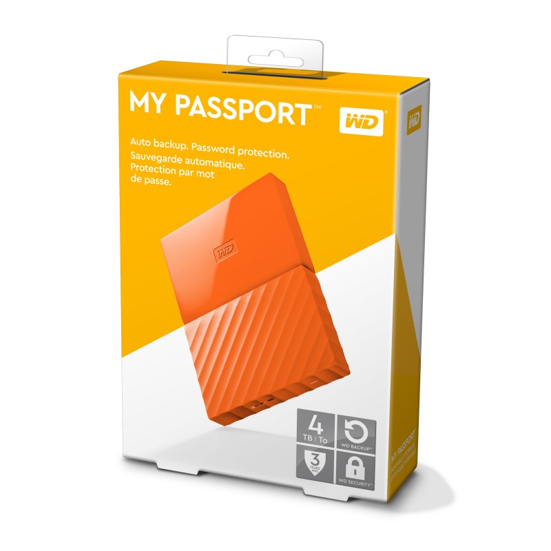 Disque dur externe Western Digital  WD MY PASSPORT USB 3.0 - 4To, Orange