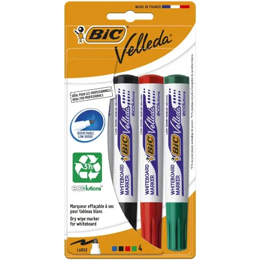 [904941] Jeu 4 Marqueur Tableau Effaçable Whiteboard Bic Velleda 1701