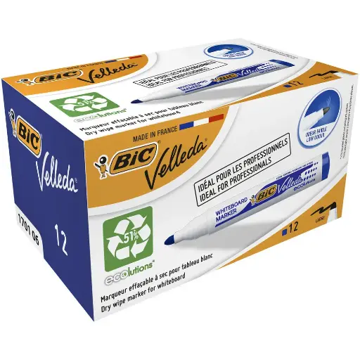 [170106] Pack 12 Marqueur Tableau Effaçable Whiteboard Bic Velleda Bleu