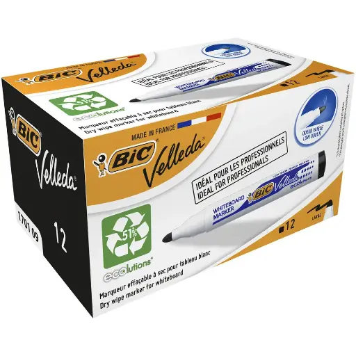 [170109] Pack 12 Marqueur Tableau Effaçable Whiteboard Bic Velleda Noir