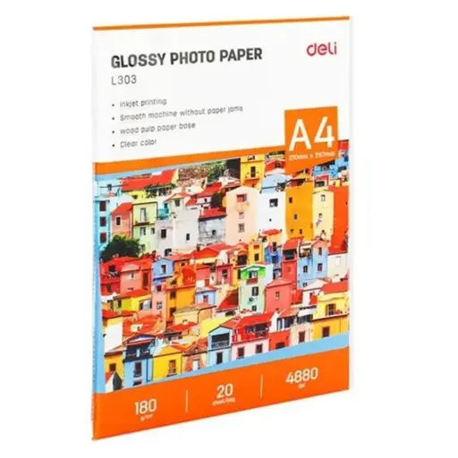 [L303] Paquet 20 Papiers Photo Deli L303 A4 210x297mm 180 Grs Inkjet