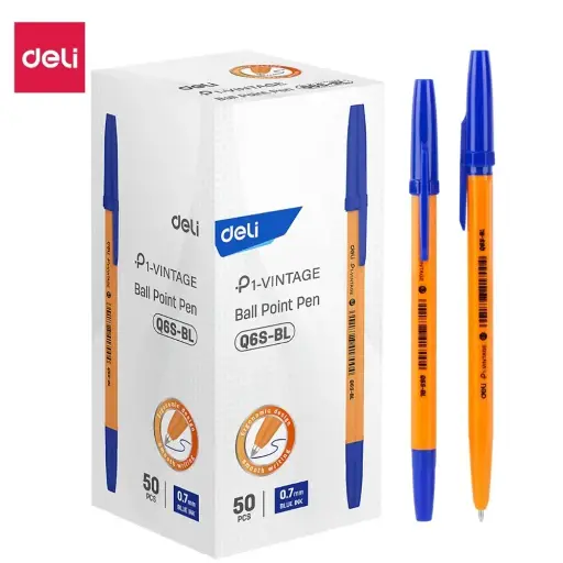 [Q6S-BL] Paquet 50 Stylos A Bille Deli P1-Vintage Q6S-BL 0.7mm Bleu