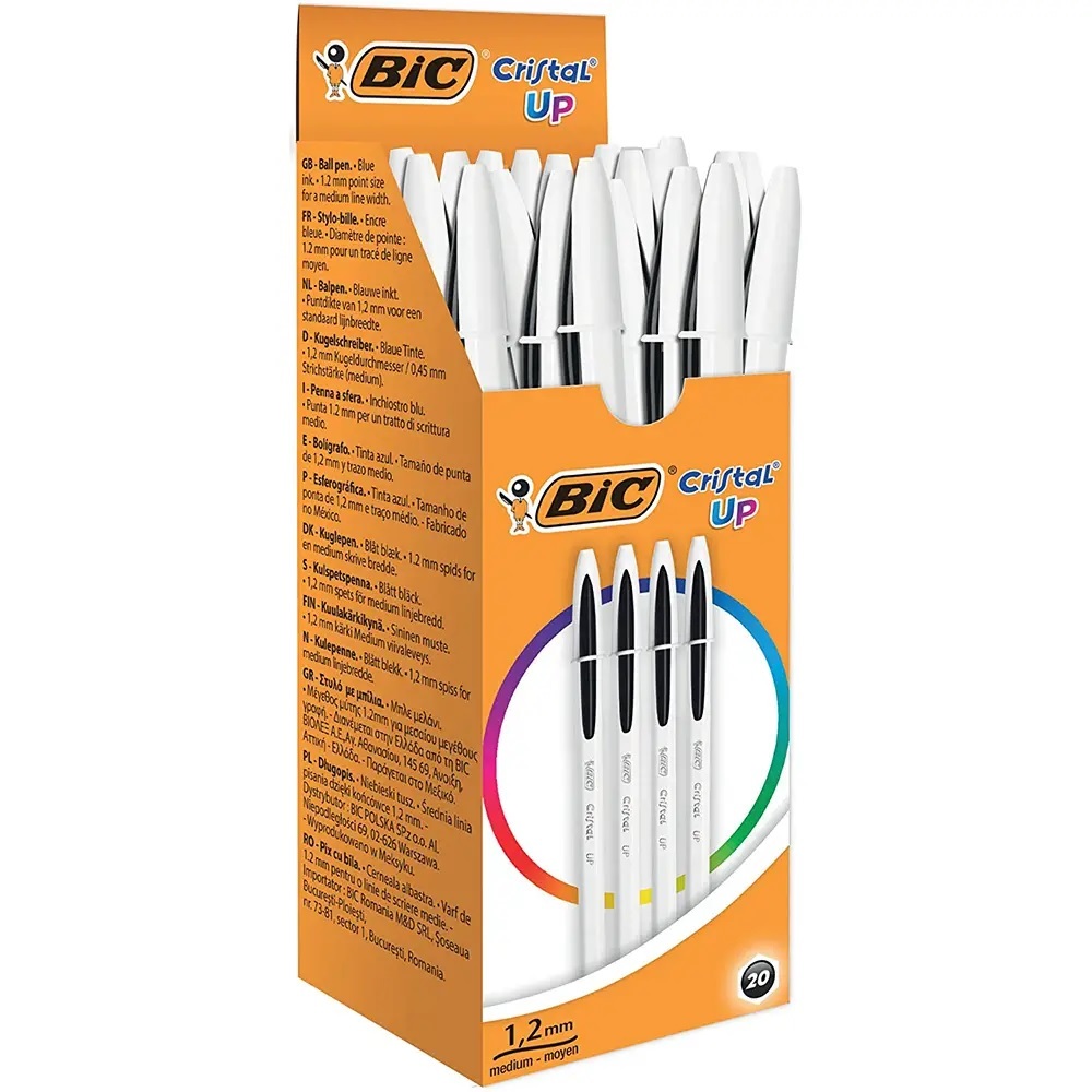 Paquet 20 Stylo Bic Crystal Up Noir 1.2mm 