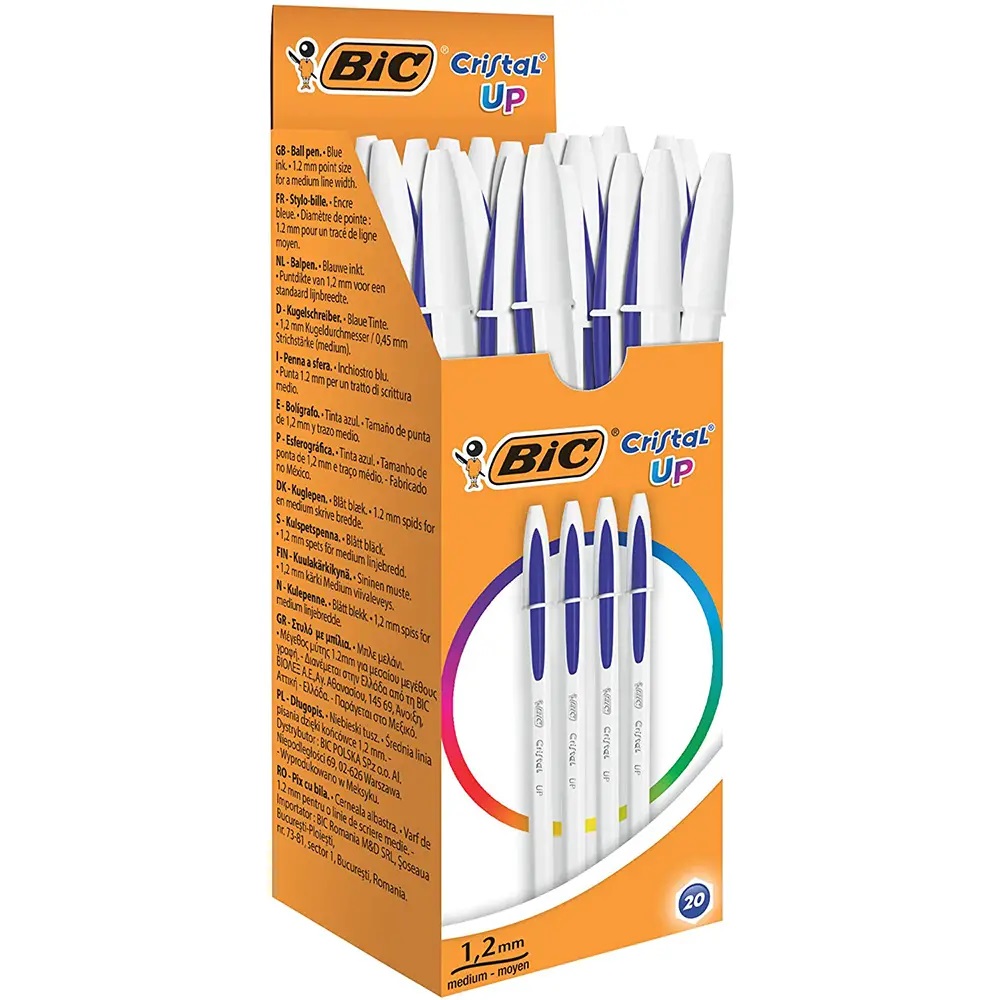 Paquet 20 Stylo Bic Crystal Up Bleu 1.2mm