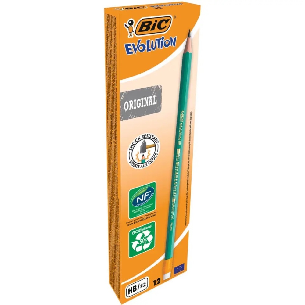 Paquet 12 Crayons Bic Evolution Ecolutions Av. Gomme HB2 