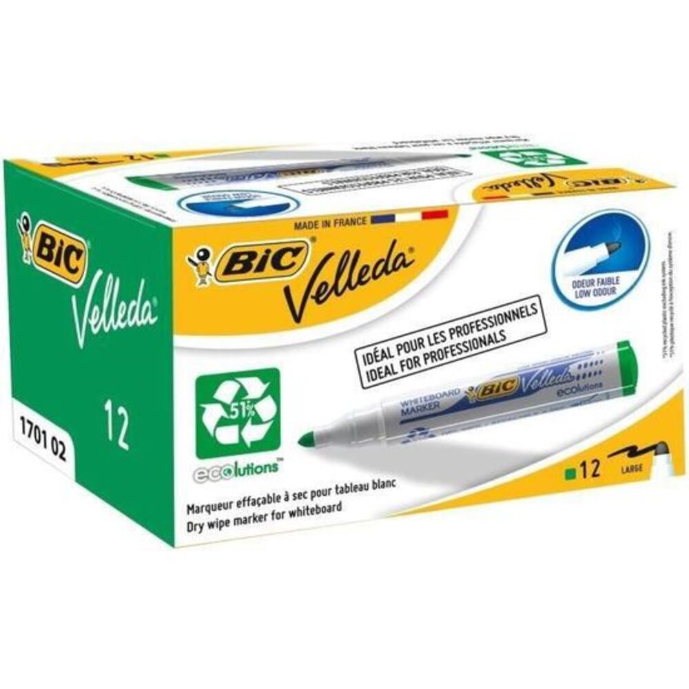Pack 12 Marqueur Tableau Effaçable Whiteboard Bic Velleda Vert