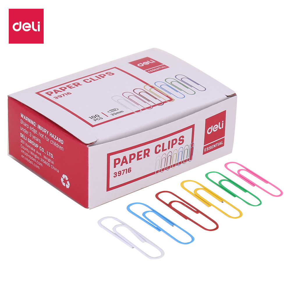 Boite Trombones Deli E39716 Plastifiée Couleur 33mm
