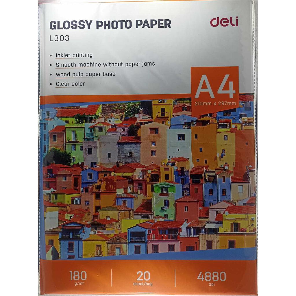 Paquet 20 Papiers Photo Deli L303 A4 210x297mm 180 Grs Inkjet