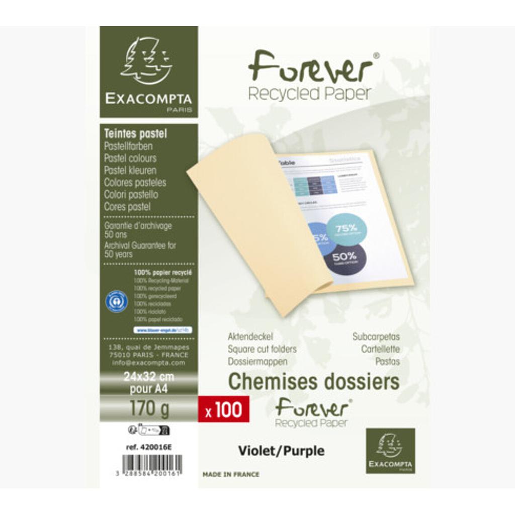 Paquet 100 Chemises Cartonnées Exacompta Forever 170 Grs Lilas 420016E 