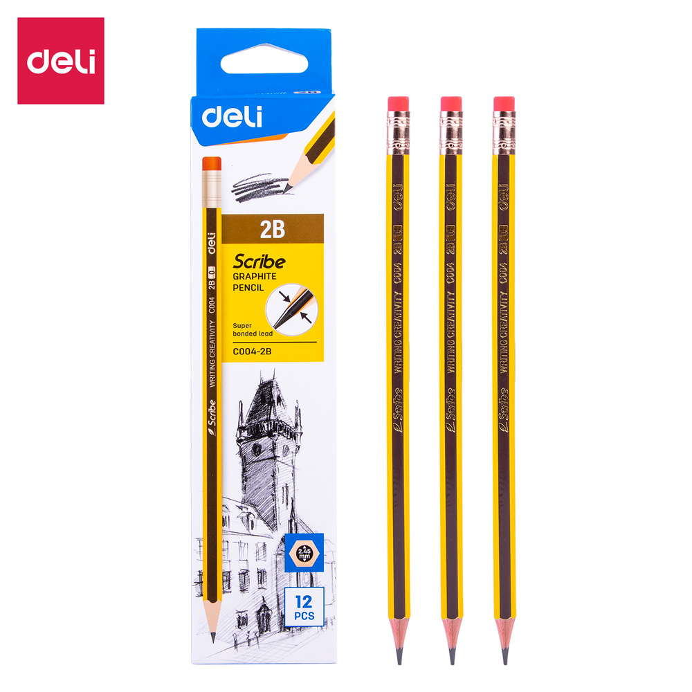 Paquet 12 Crayons Deli Eco004-2B Av Gomme