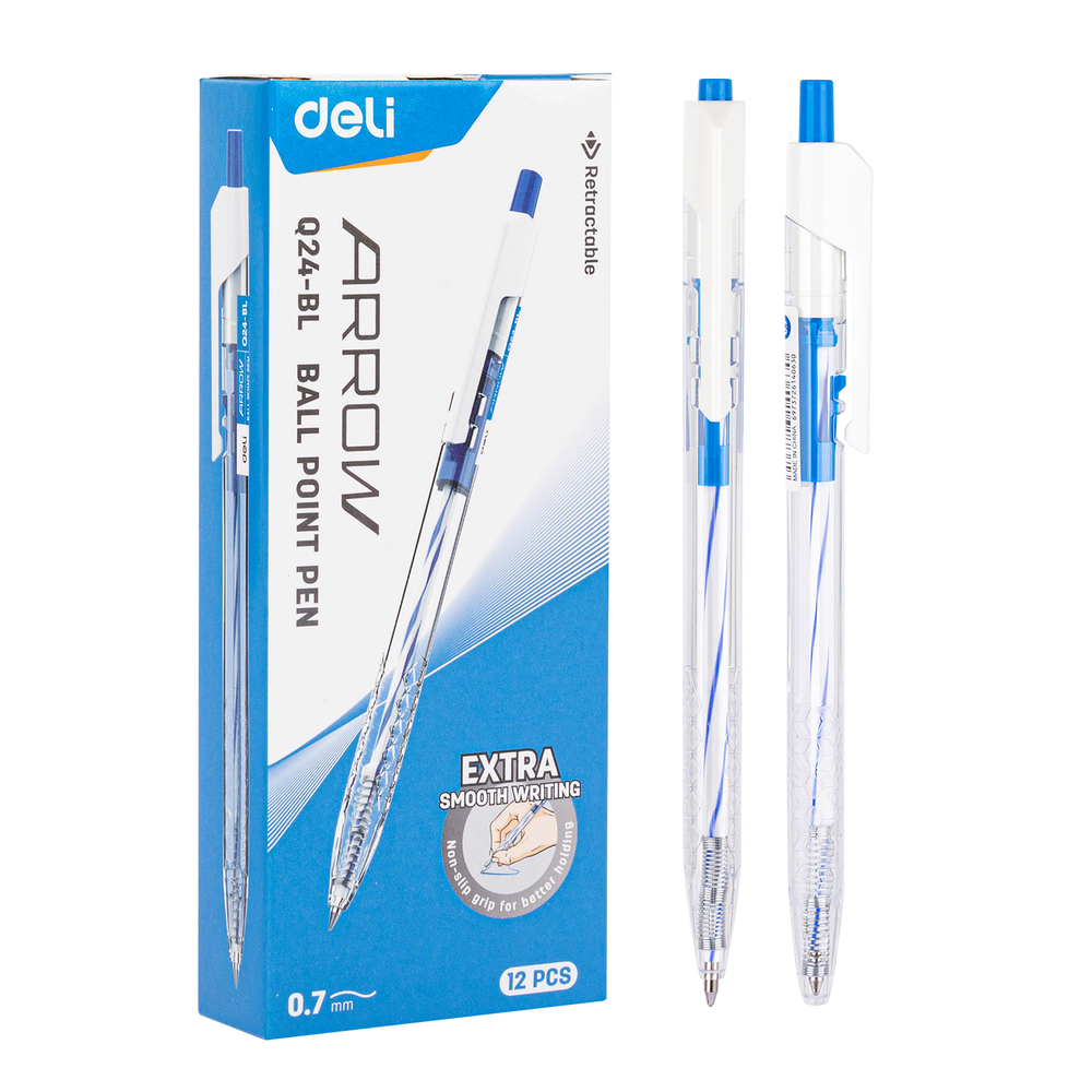 Paquet 12 Stylos A Bille Deli Arrow  Q24-BL 0.7mm Bleu